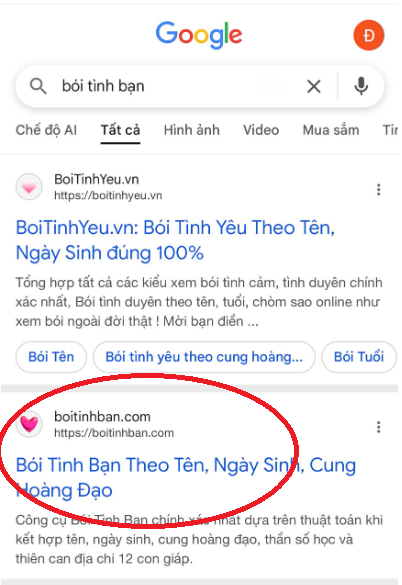 Minh họa kết quả Google